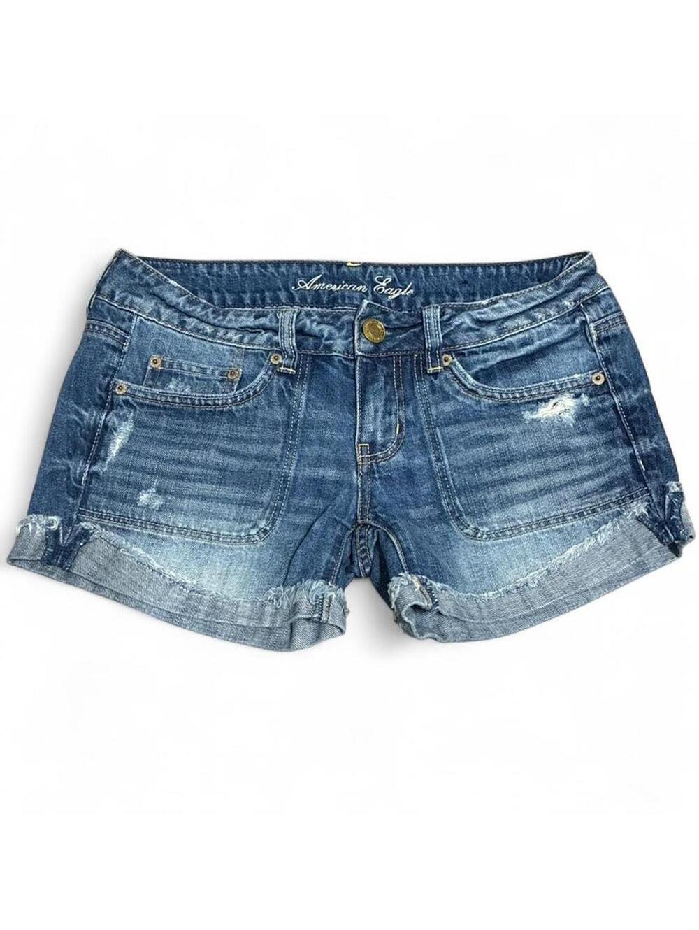 American Eagle Y2K Low Rise Distressed Denim Shorts Size 4